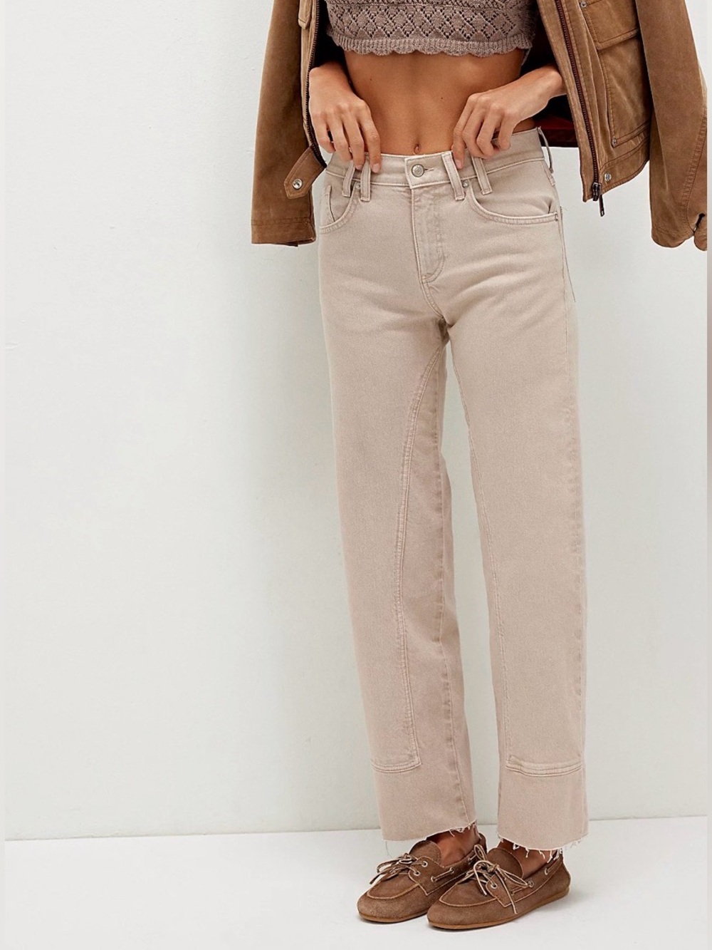 We The Free Risk Taker Mid-Rise Jeans in Taupe Size 25 - Picture 1 of 6